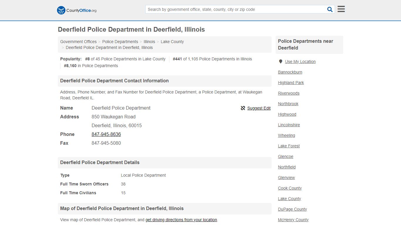Deerfield Police Department - Deerfield, IL (Address, Phone, and Fax)